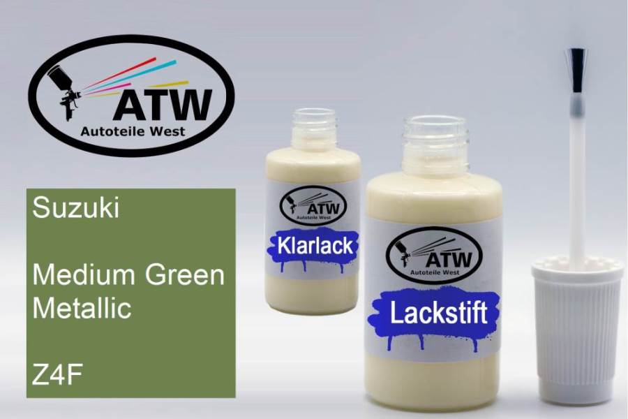 Suzuki, Medium Green Metallic, Z4F: 20ml Lackstift + 20ml Klarlack - Set, von ATW Autoteile West.